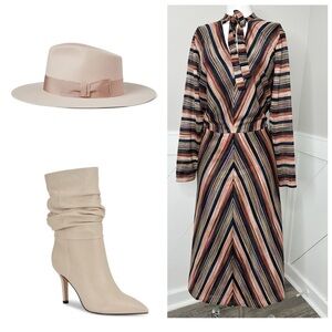 LONDON TIMES STRETCHY BROWN STRIPE DRESS/ PRELOVED/SIZE 20W